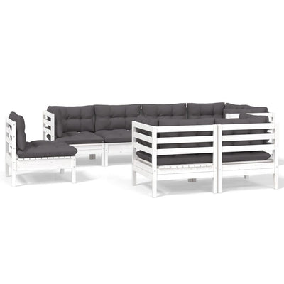 8 Piece Garden Lounge Set with Cushions White Solid Pinewood Payday Deals