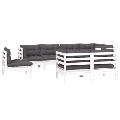 8 Piece Garden Lounge Set with Cushions White Solid Pinewood Payday Deals