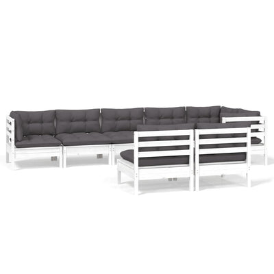8 Piece Garden Lounge Set with Cushions White Solid Pinewood Payday Deals