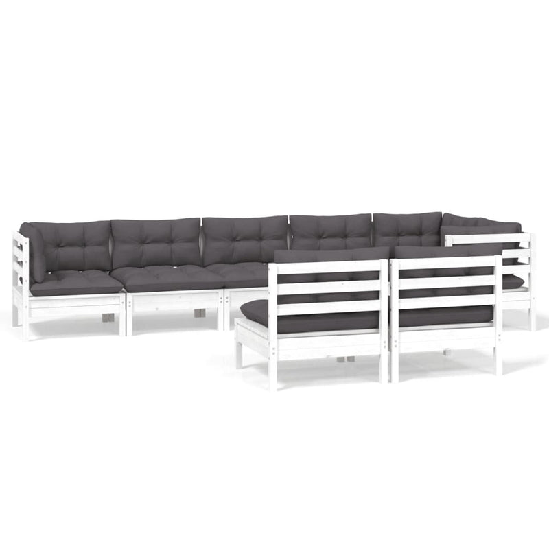 8 Piece Garden Lounge Set with Cushions White Solid Pinewood Payday Deals