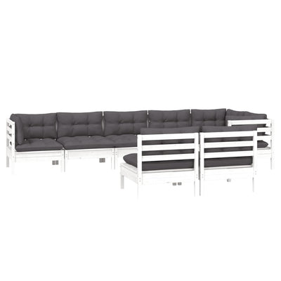8 Piece Garden Lounge Set with Cushions White Solid Pinewood Payday Deals