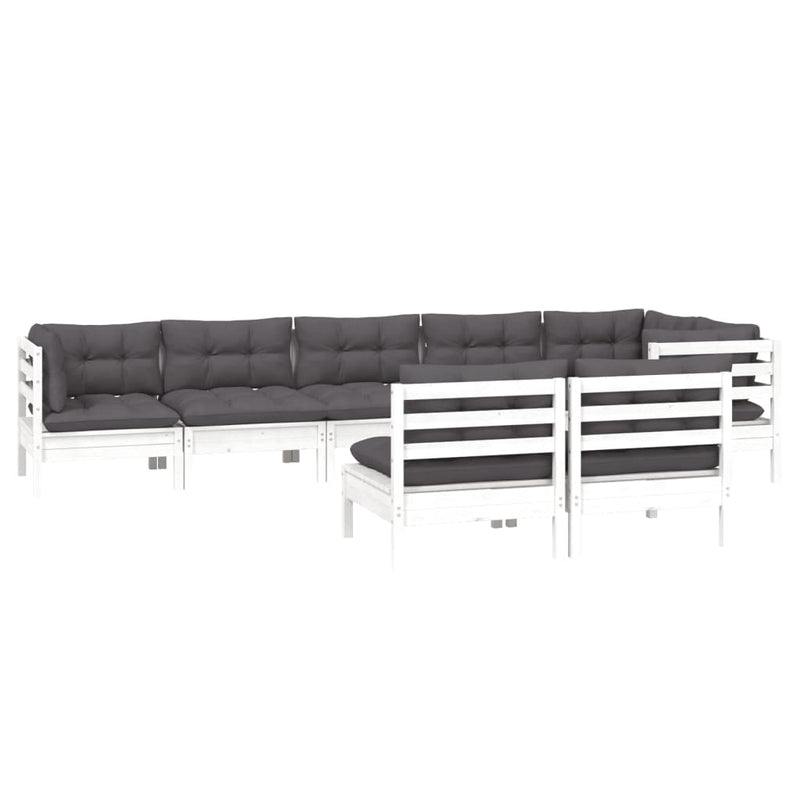 8 Piece Garden Lounge Set with Cushions White Solid Pinewood Payday Deals