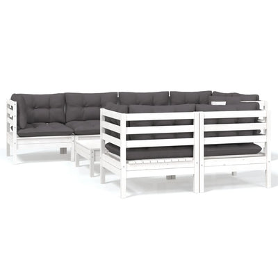 8 Piece Garden Lounge Set with Cushions White Solid Pinewood Payday Deals