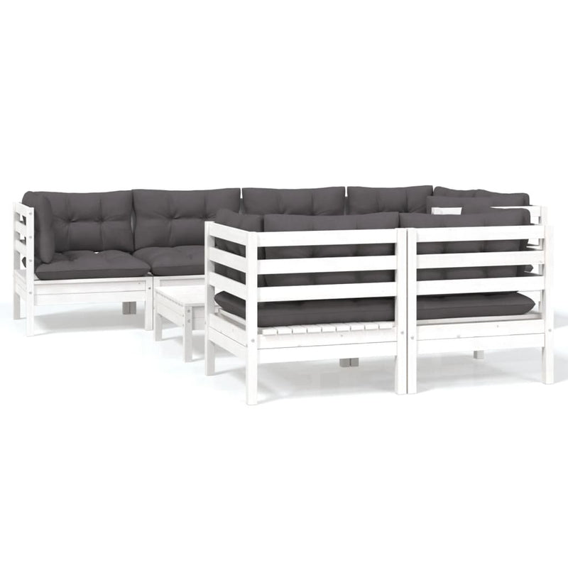 8 Piece Garden Lounge Set with Cushions White Solid Pinewood Payday Deals