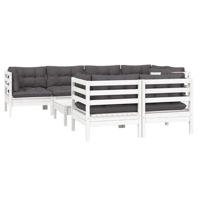 8 Piece Garden Lounge Set with Cushions White Solid Pinewood Payday Deals