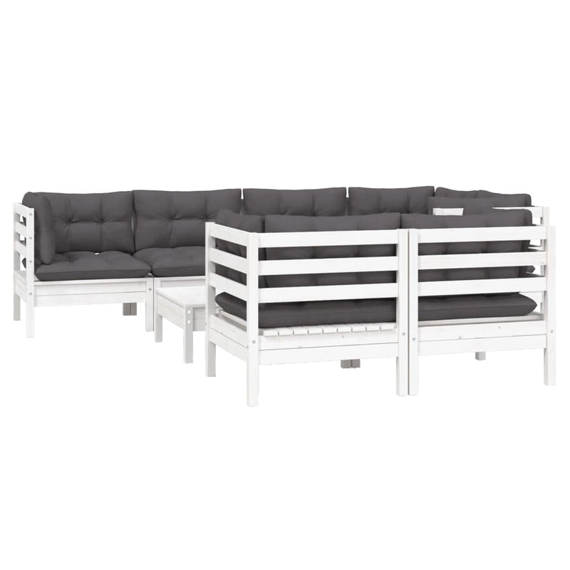 8 Piece Garden Lounge Set with Cushions White Solid Pinewood Payday Deals