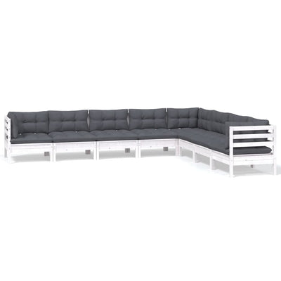8 Piece Garden Lounge Set with Cushions White Solid Pinewood Payday Deals