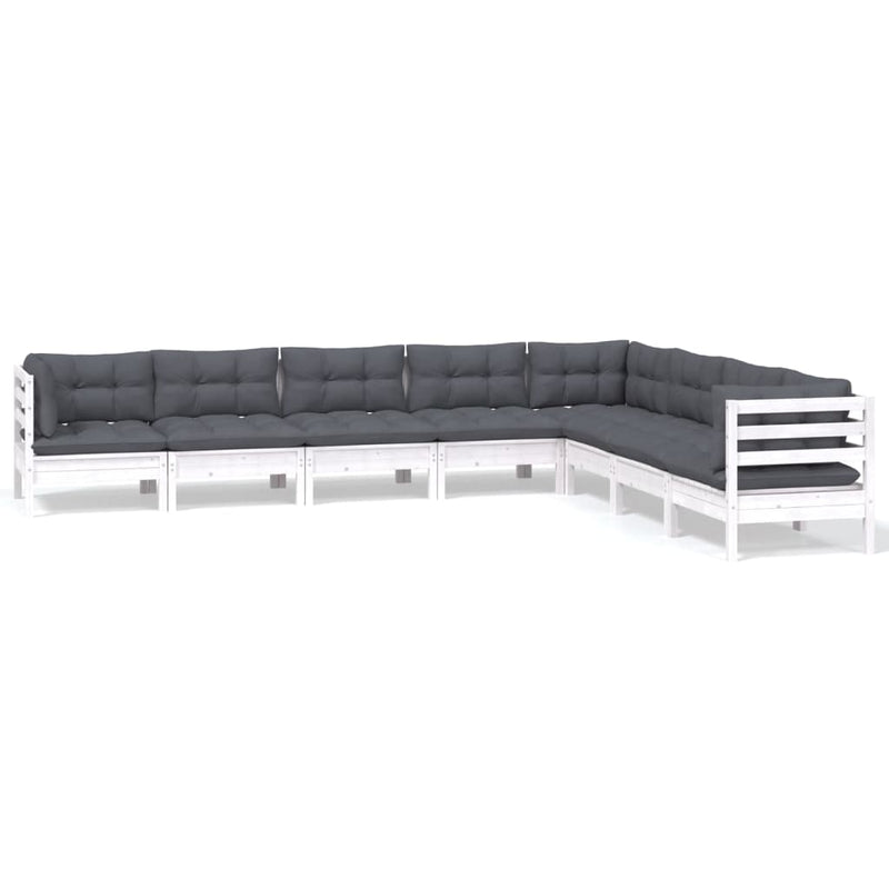 8 Piece Garden Lounge Set with Cushions White Solid Pinewood Payday Deals