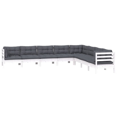 8 Piece Garden Lounge Set with Cushions White Solid Pinewood Payday Deals