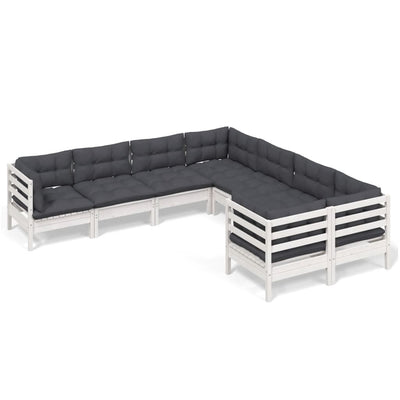8 Piece Garden Lounge Set with Cushions White Solid Pinewood Payday Deals