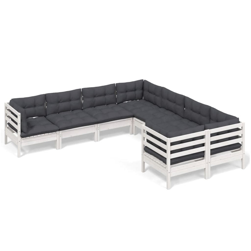 8 Piece Garden Lounge Set with Cushions White Solid Pinewood Payday Deals