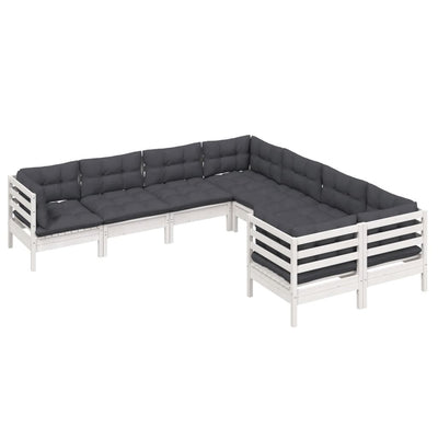 8 Piece Garden Lounge Set with Cushions White Solid Pinewood Payday Deals