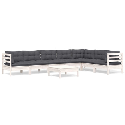 8 Piece Garden Lounge Set with Cushions White Solid Pinewood Payday Deals