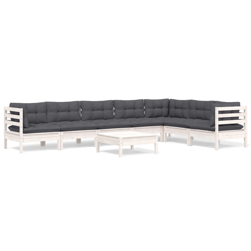 8 Piece Garden Lounge Set with Cushions White Solid Pinewood Payday Deals