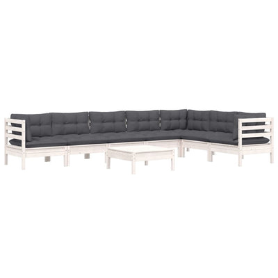 8 Piece Garden Lounge Set with Cushions White Solid Pinewood Payday Deals