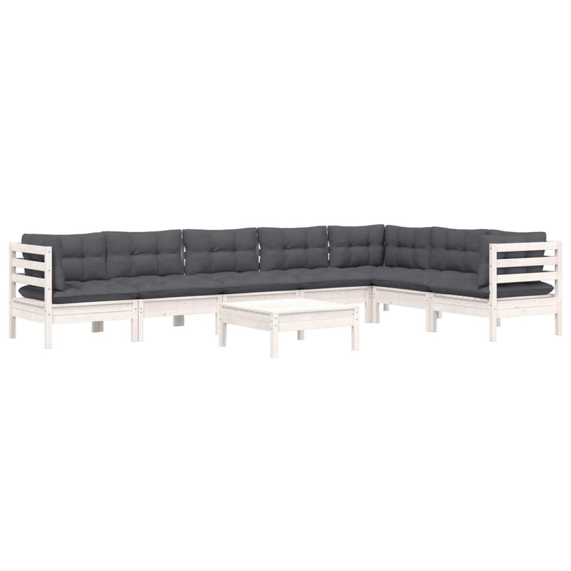 8 Piece Garden Lounge Set with Cushions White Solid Pinewood Payday Deals