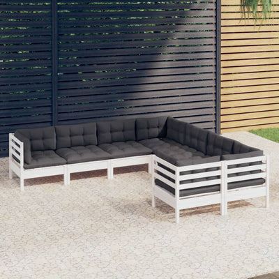 8 Piece Garden Lounge Set with Cushions White Solid Pinewood Payday Deals