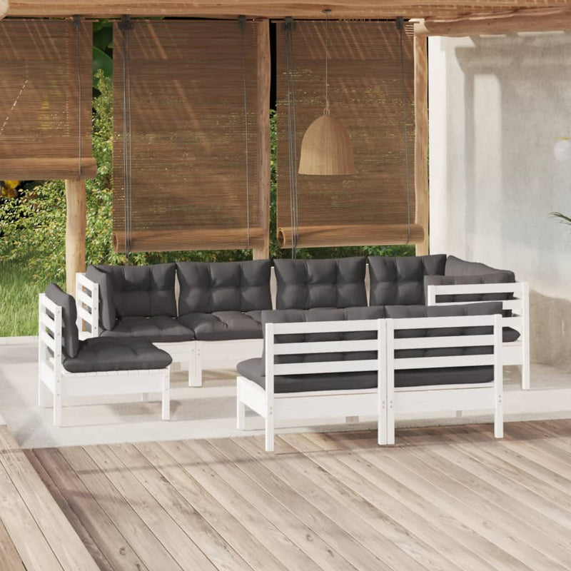 8 Piece Garden Lounge Set with Cushions White Solid Pinewood Payday Deals