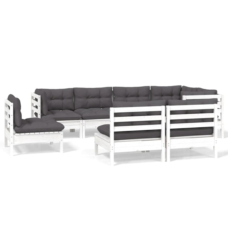 8 Piece Garden Lounge Set with Cushions White Solid Pinewood Payday Deals