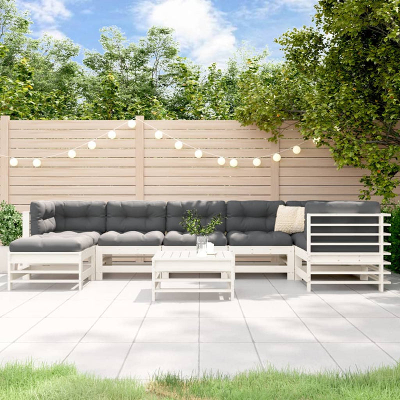 8 Piece Garden Lounge Set with Cushions White Solid Wood Payday Deals