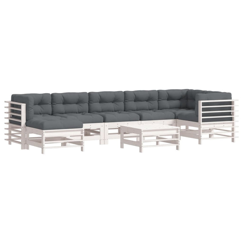 8 Piece Garden Lounge Set with Cushions White Solid Wood Payday Deals