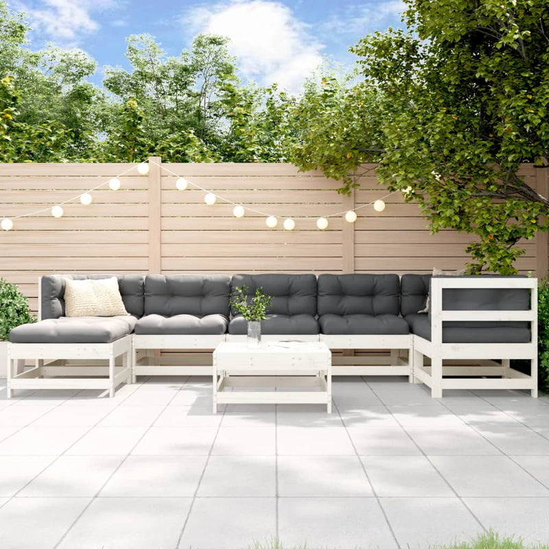 8 Piece Garden Lounge Set with Cushions White Solid Wood Payday Deals