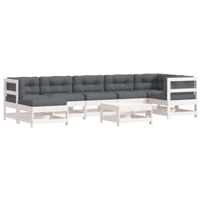 8 Piece Garden Lounge Set with Cushions White Solid Wood Payday Deals