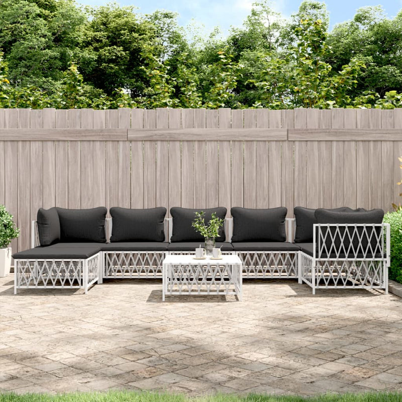 8 Piece Garden Lounge Set with Cushions White Steel Payday Deals