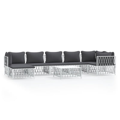 8 Piece Garden Lounge Set with Cushions White Steel Payday Deals