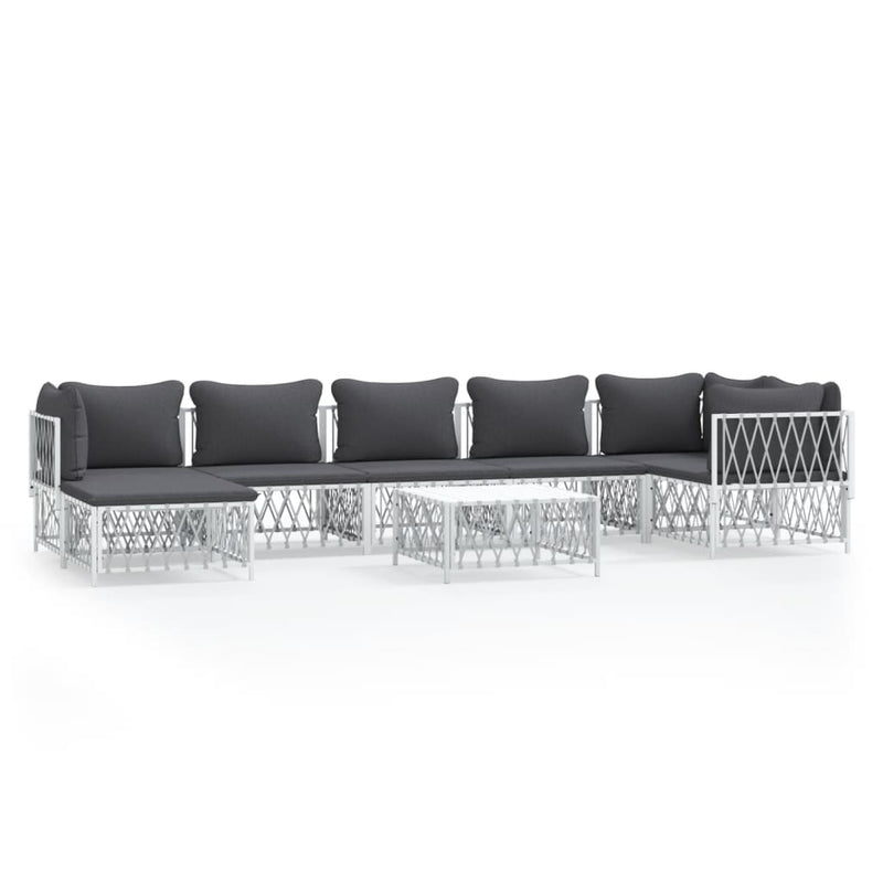 8 Piece Garden Lounge Set with Cushions White Steel Payday Deals