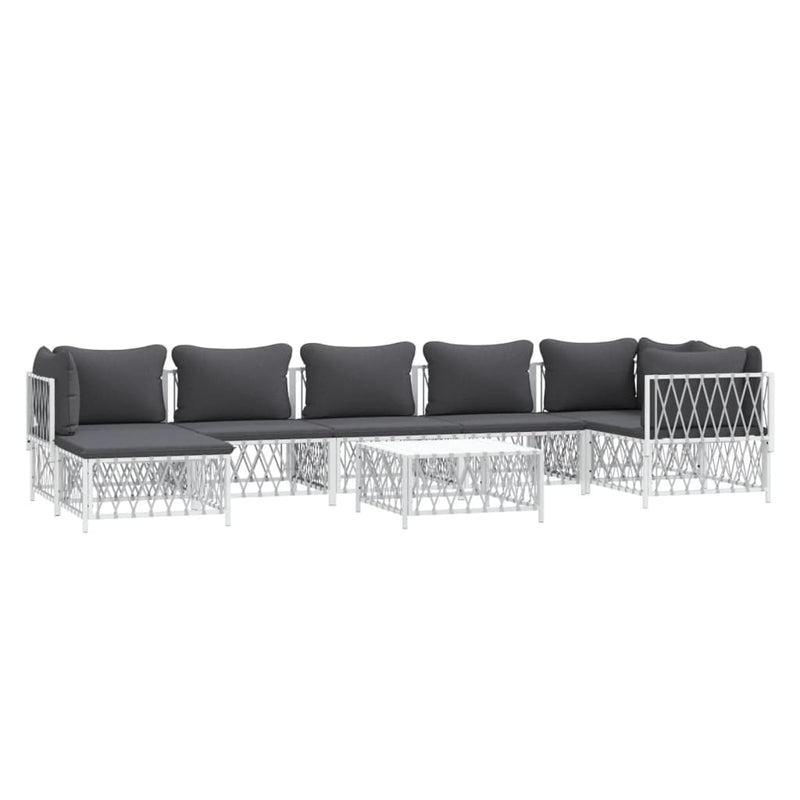 8 Piece Garden Lounge Set with Cushions White Steel Payday Deals