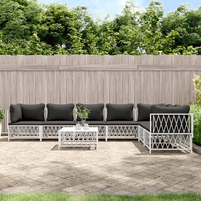 8 Piece Garden Lounge Set with Cushions White Steel Payday Deals