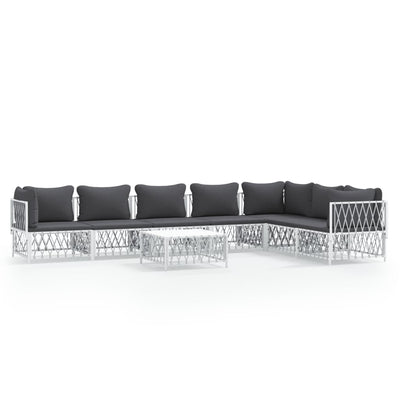 8 Piece Garden Lounge Set with Cushions White Steel Payday Deals