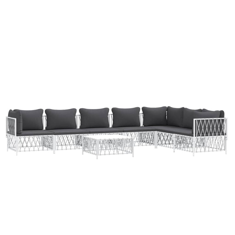 8 Piece Garden Lounge Set with Cushions White Steel Payday Deals