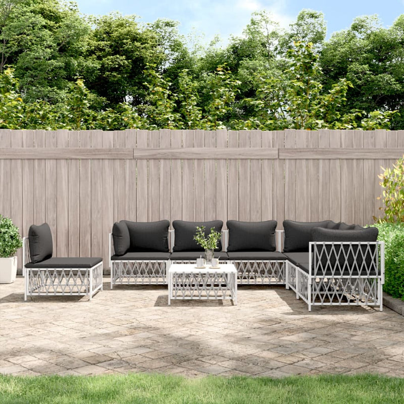 8 Piece Garden Lounge Set with Cushions White Steel Payday Deals