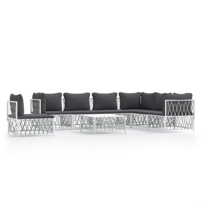 8 Piece Garden Lounge Set with Cushions White Steel Payday Deals