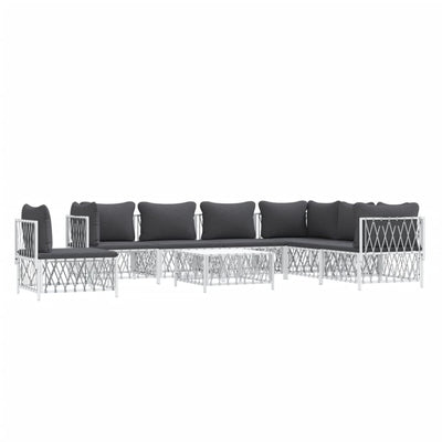 8 Piece Garden Lounge Set with Cushions White Steel Payday Deals