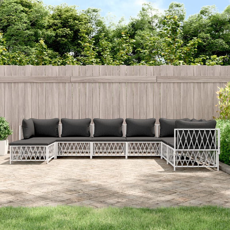 8 Piece Garden Lounge Set with Cushions White Steel Payday Deals