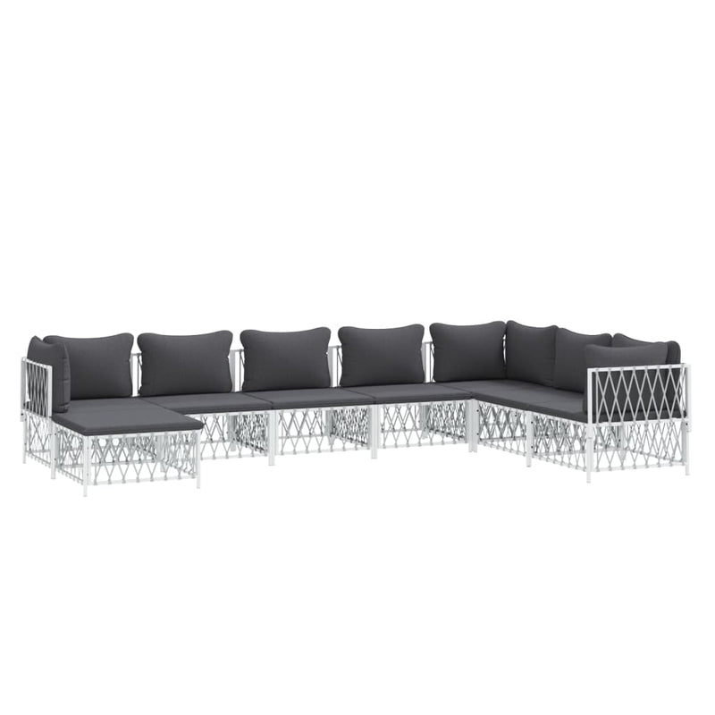 8 Piece Garden Lounge Set with Cushions White Steel Payday Deals