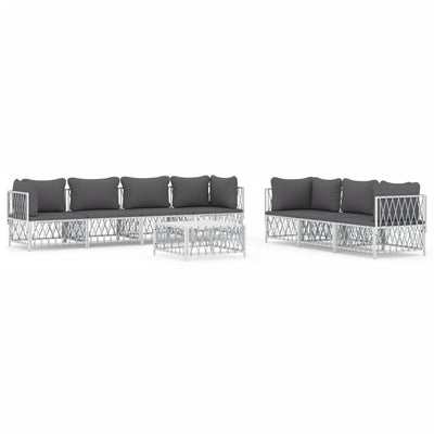 8 Piece Garden Lounge Set with Cushions White Steel Payday Deals