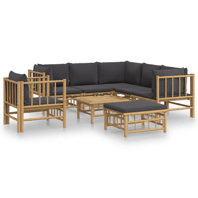 8 Piece Garden Lounge Set with Dark Grey Cushions  Bamboo Payday Deals