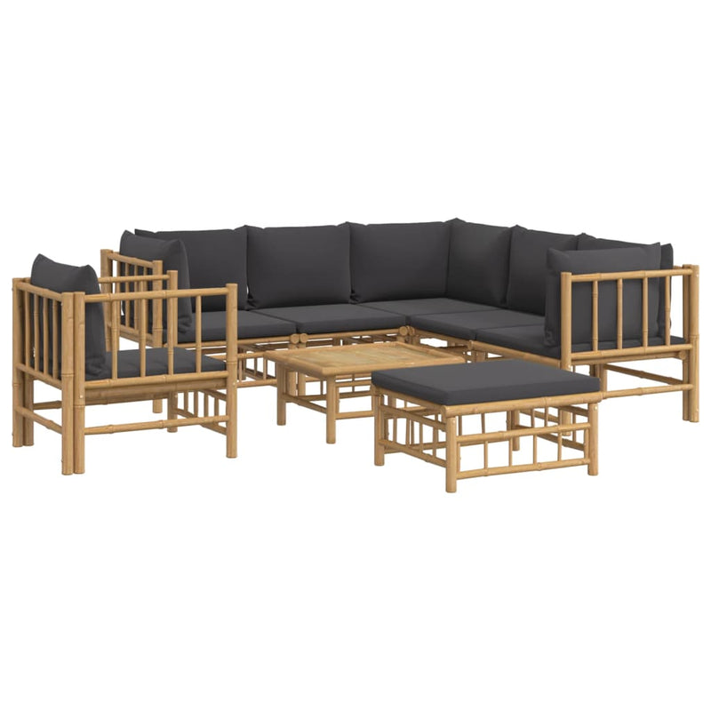 8 Piece Garden Lounge Set with Dark Grey Cushions  Bamboo Payday Deals