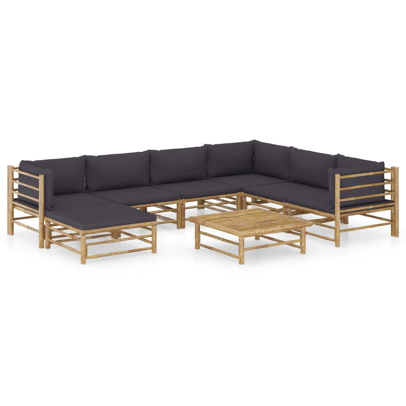 8 Piece Garden Lounge Set with Dark Grey Cushions Bamboo Payday Deals