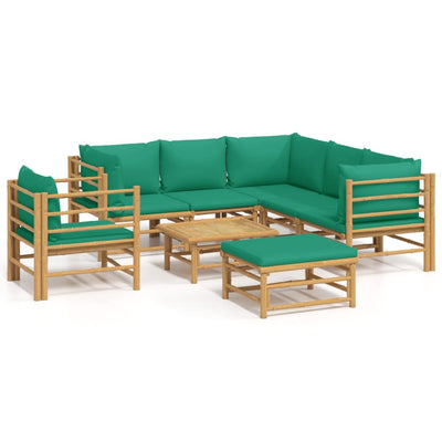 8 Piece Garden Lounge Set with Green Cushions  Bamboo Payday Deals
