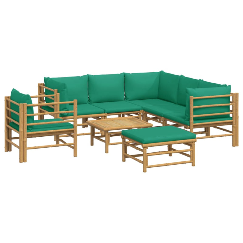 8 Piece Garden Lounge Set with Green Cushions  Bamboo Payday Deals