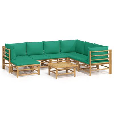 8 Piece Garden Lounge Set with Green Cushions  Bamboo Payday Deals