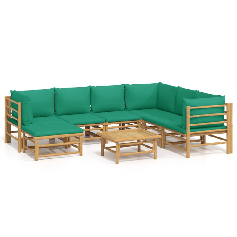 8 Piece Garden Lounge Set with Green Cushions  Bamboo Payday Deals