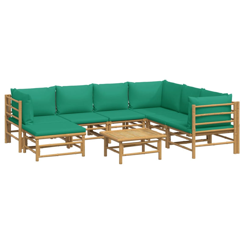 8 Piece Garden Lounge Set with Green Cushions  Bamboo Payday Deals