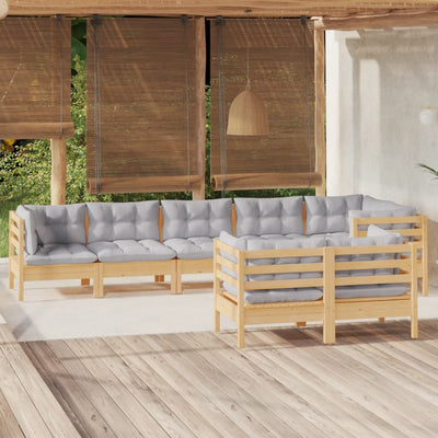 8 Piece Garden Lounge Set with Grey Cushions Solid Pinewood Payday Deals