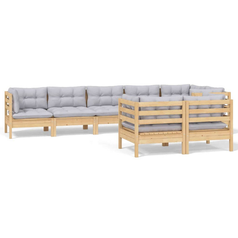 8 Piece Garden Lounge Set with Grey Cushions Solid Pinewood Payday Deals